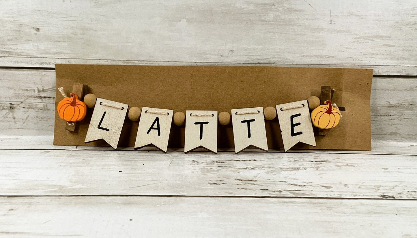 AGD Fall Decor - Chunky Wood Pumpkin Spice Cup Latte Mini Garland 2pc Set