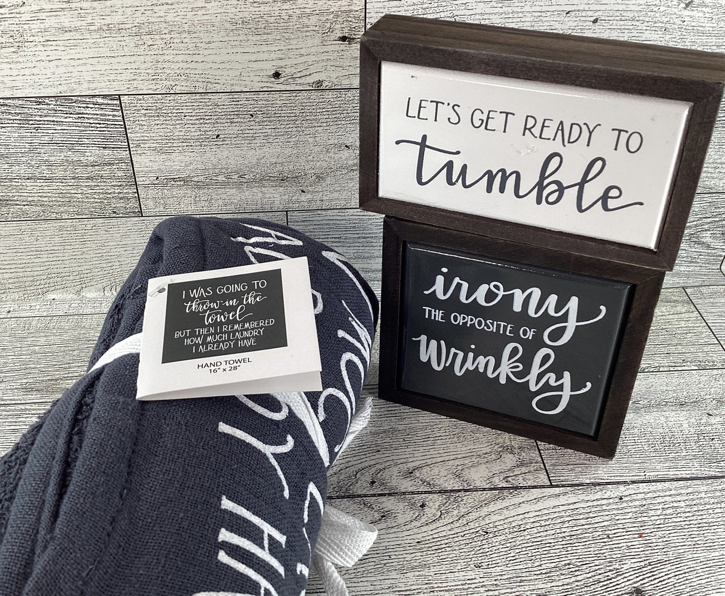 PBK Home Decor - Gray Laundry Room Towel Box Sign 3pc Set