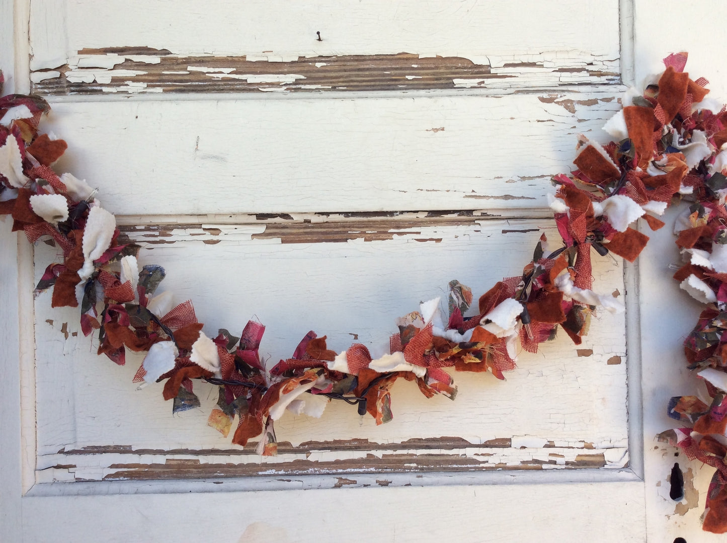 AGD Fall Decor - Lighted Prim Rustic Fabric Rag Garland 6 feet