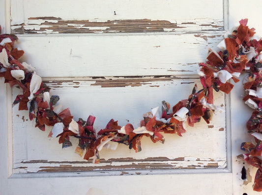 AGD Fall Decor - Lighted Prim Rustic Fabric Rag Garland 6 feet
