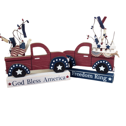 AGD Patriotic Decor - God Bless Freedom Ring Vintage Trucks 2pc
