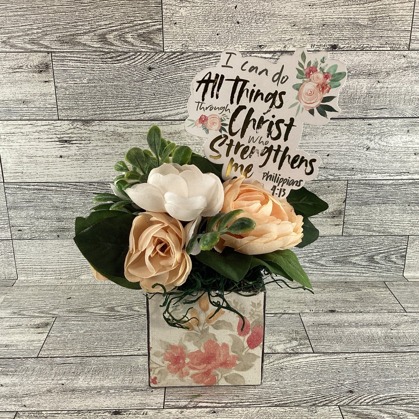 AGD Faith Based Decor - All Things Through Christ Floral Display