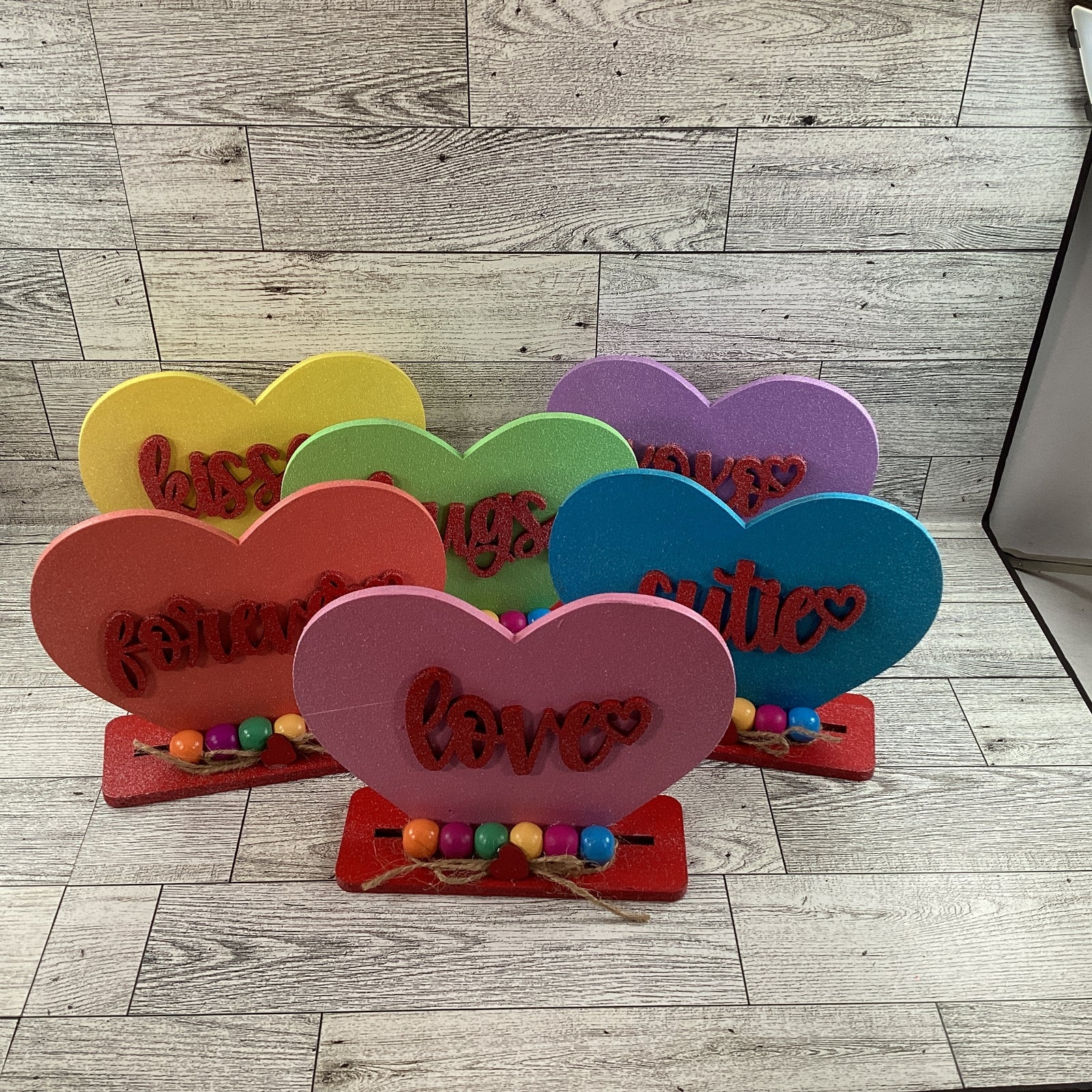 AGD Valentines Decor - Conversational Hearts Painted Layer Wood Sitters 6pc Set