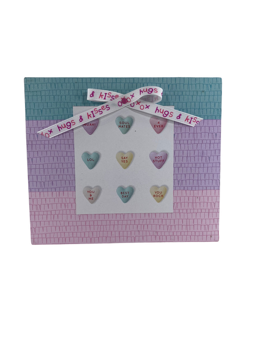 AGD Valentines Decor - Candy Hearts & Hugs Kisses Reversible Block Sign