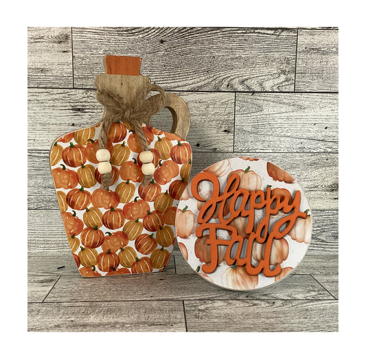 AGD AGD Fall Decor - Pumpkin Cider Jar Happy Fall Sign 2pc Set