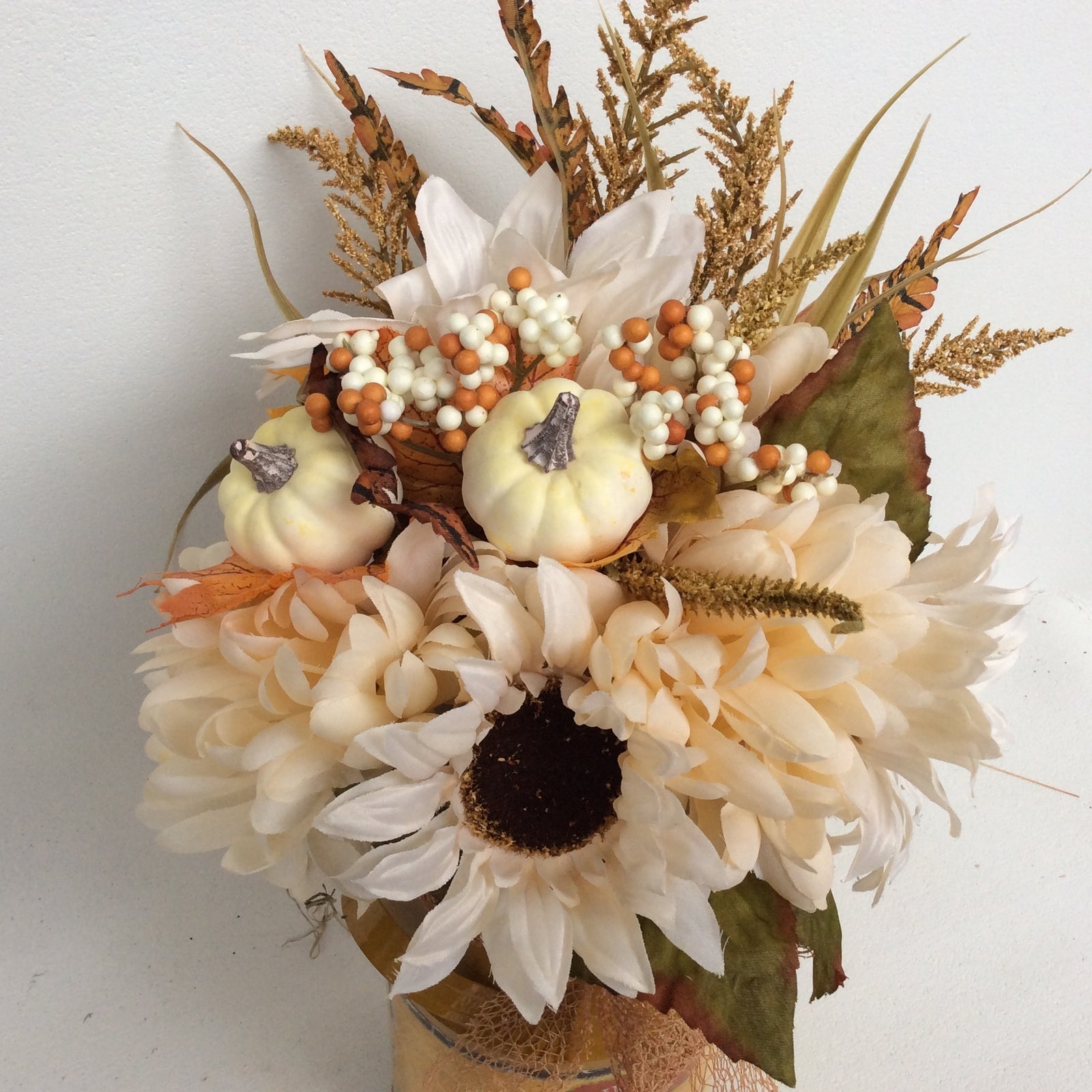 AGD Fall Decor - Pumpkin Spice Milk Can Filled Artificial Floral Display