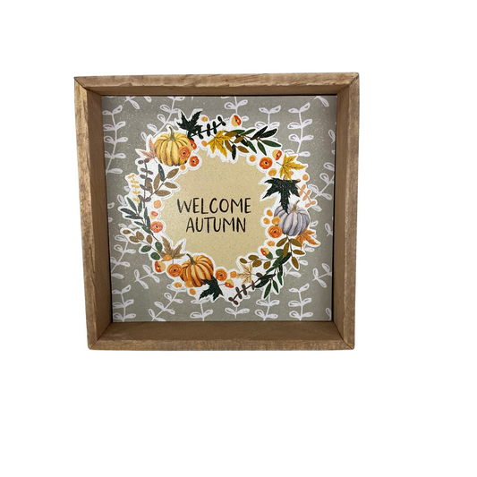AGD Fall Decor -  Welcome Autumn Give Thanks Season Reversible Inset Wood Sign