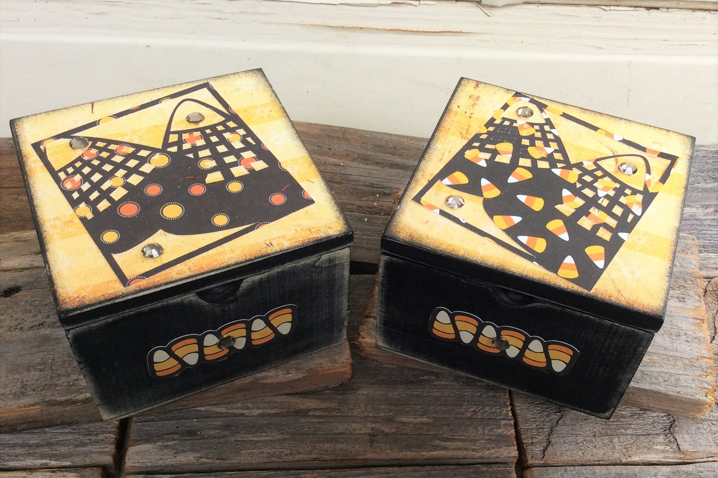 AG Designs - Candy Corn Silhouette Candy Stash Trinket Box  Orange Yellow Black