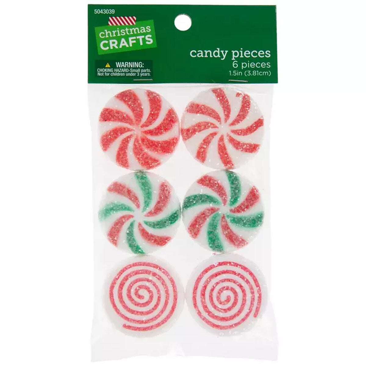 HL Christmas Craft Supply  - Small Plastic Glitter Peppermint Candies 6pc