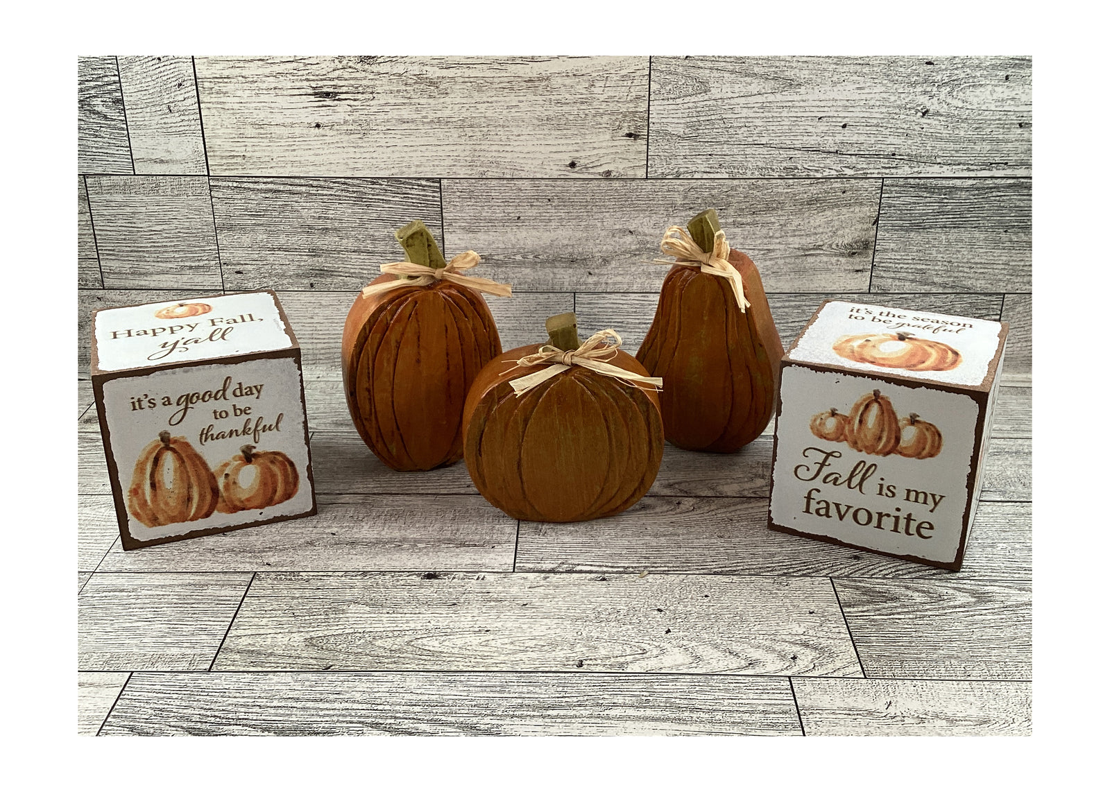 AGD Fall Decor - Resin Pumpkin Wood Cube Signs Tier Tray 5pc