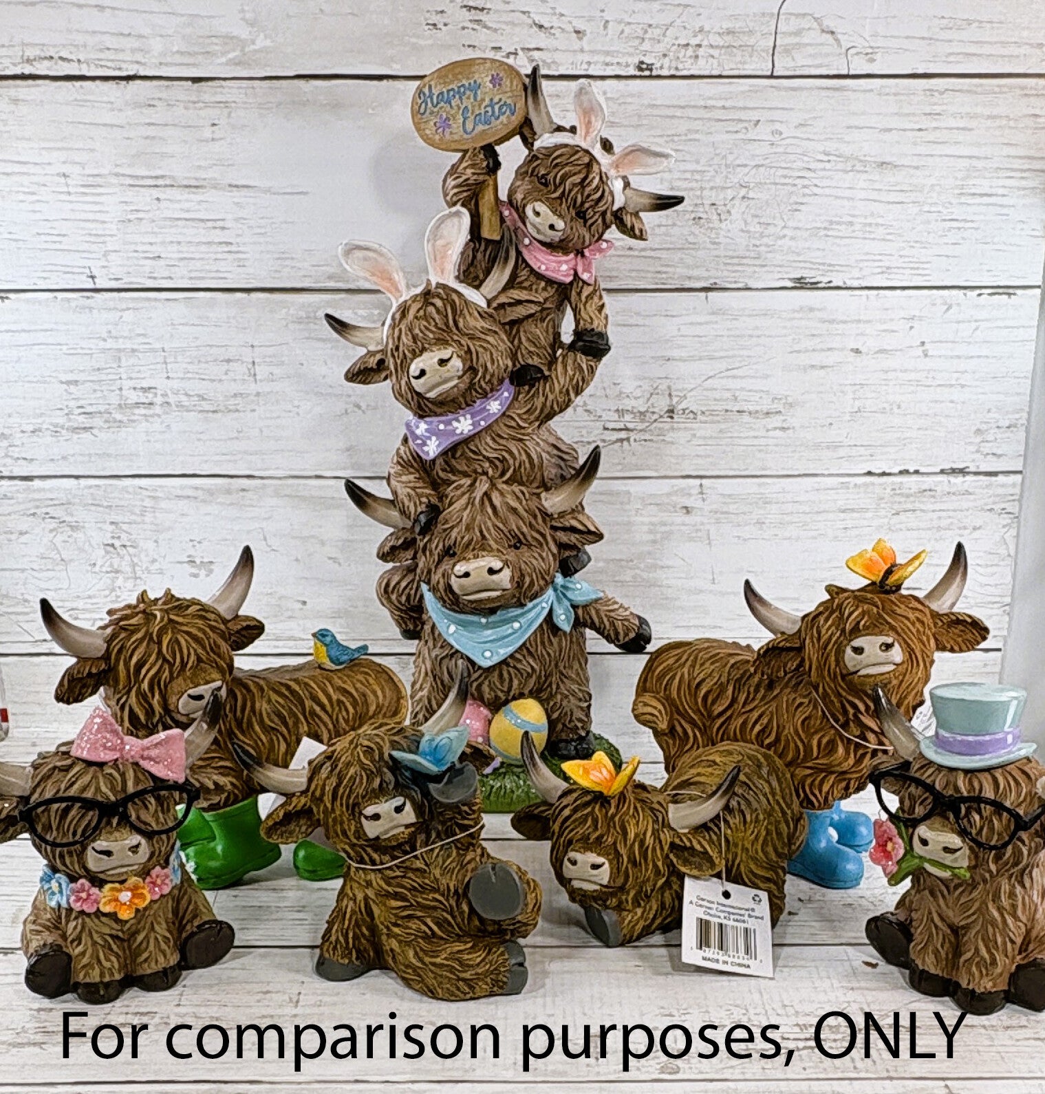 Gerson Easter Decor - Stacking Bunny Highland Cow Figurine 12.8-inch Tall