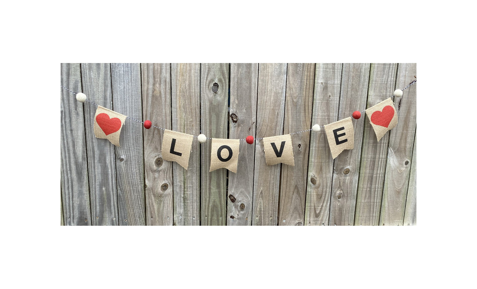AGD Valentines Decor - Felt Balls and Burlap Love Pennant Garland 4.5ft