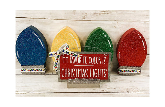 AGD Christmas Decor - Favorite Color Light Bulbs Chunky Wood Decor 5pc