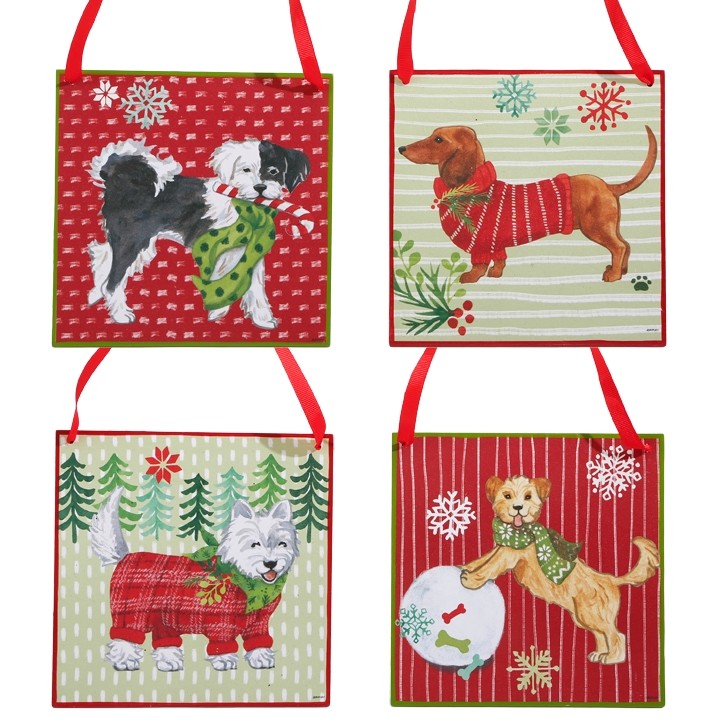 Raz Imports Christmas Decor - MDF Dog Puppy Signs Ornaments 4pc Set