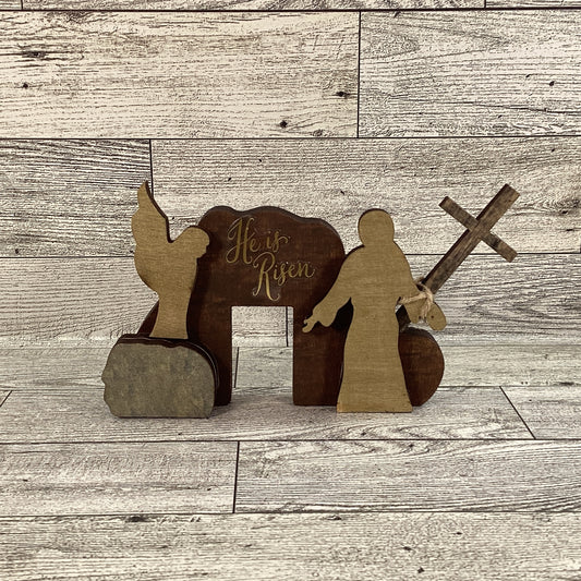 AGD Easter Decor - Small Wood Resurrection Tomb Scene for Tier Tray