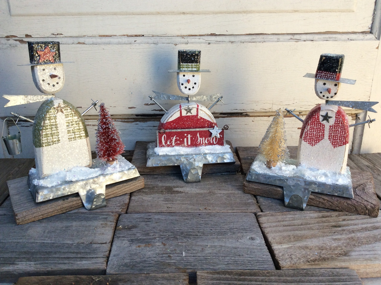 AGD Christmas Decor – Let It Snow Man Men Stocking Holder 3pc Set