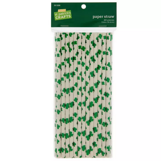 HL St Patricks Supply - Foil Shamrock Paper Straws 2 Sets