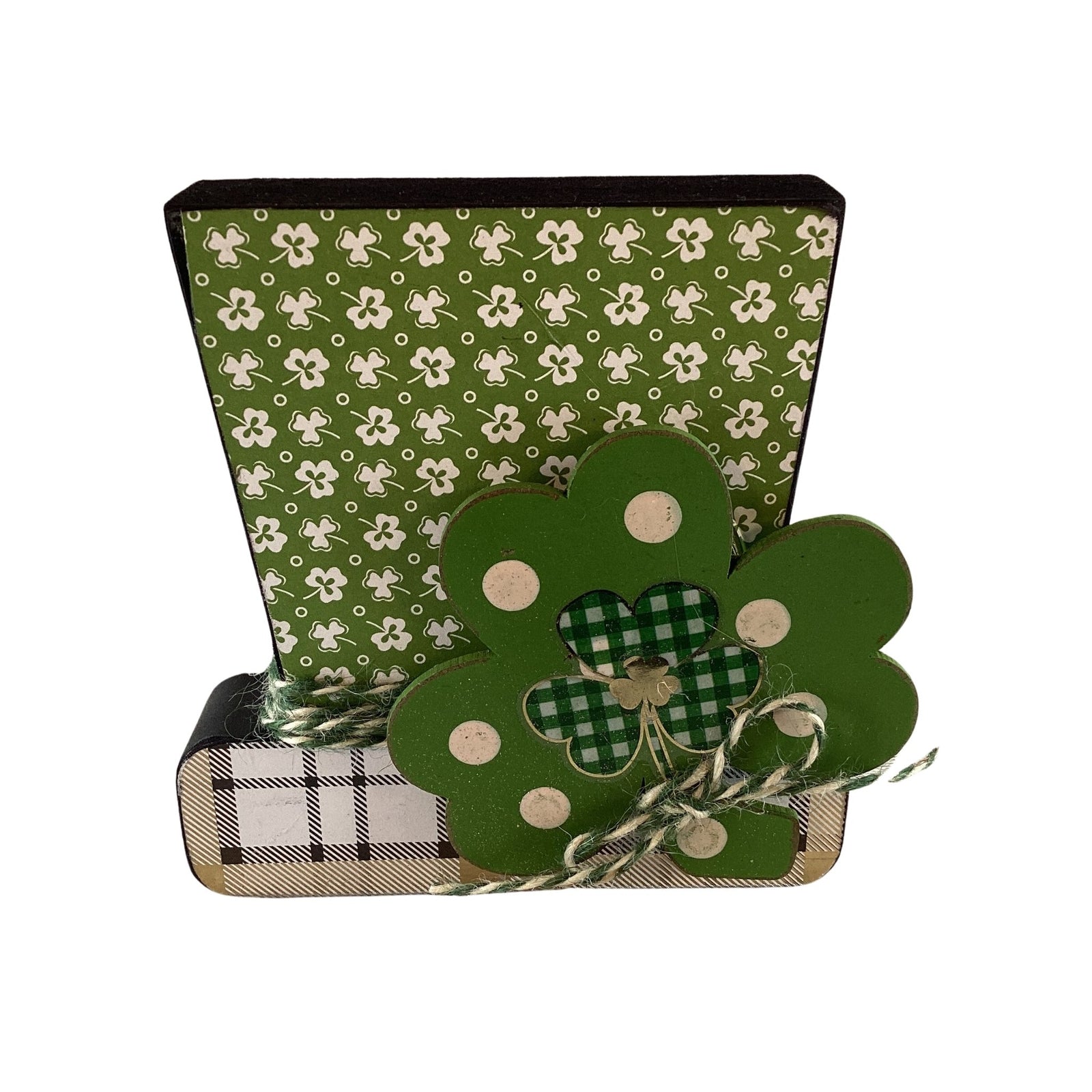 AGD Saint Patrick Decor - Chunky Wood Shamrock Leprechaun Tophat Sitter