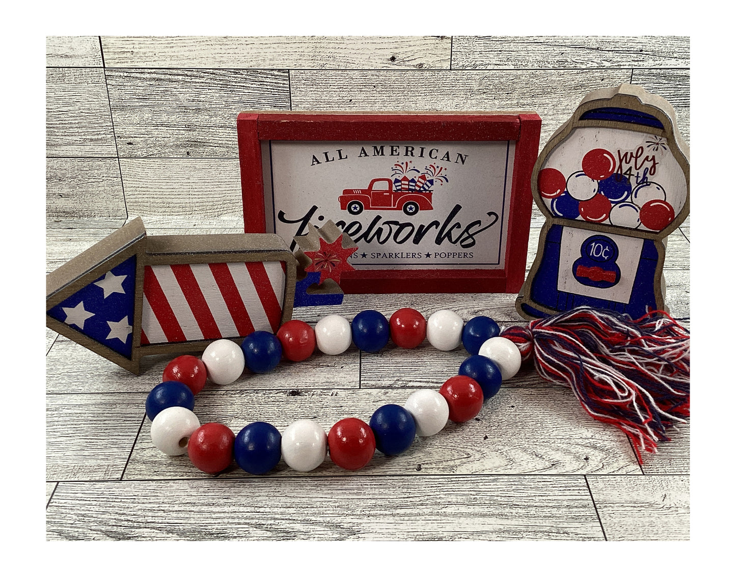 AGD Patriotic Decor - Gumball Firecracker Truck Sign Garland Tier Tray 4pc