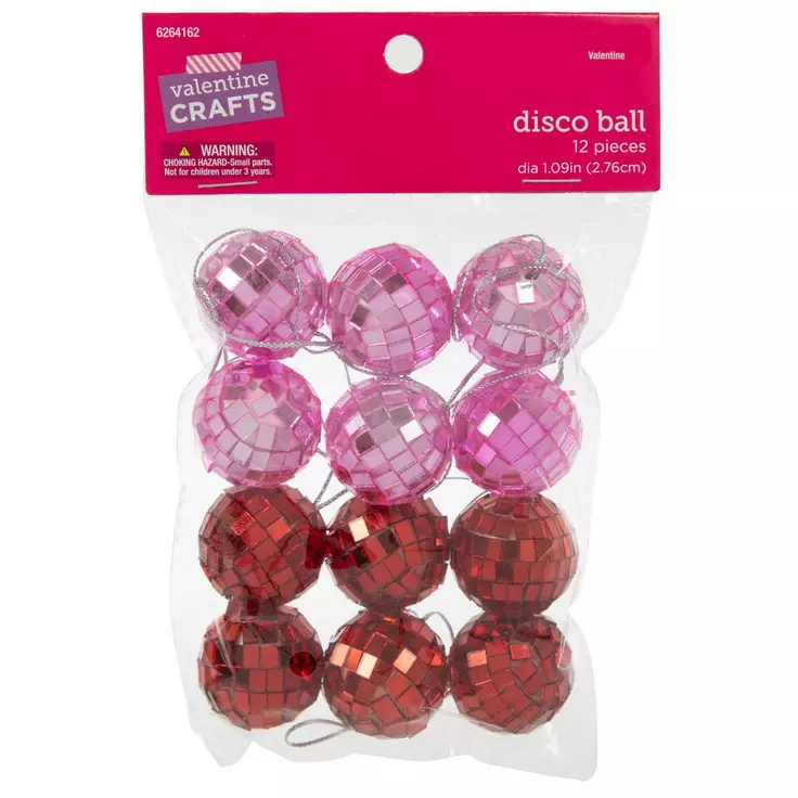 HL Valentines Decor - Red Pink Disco Ball Mini Ornaments 12pc