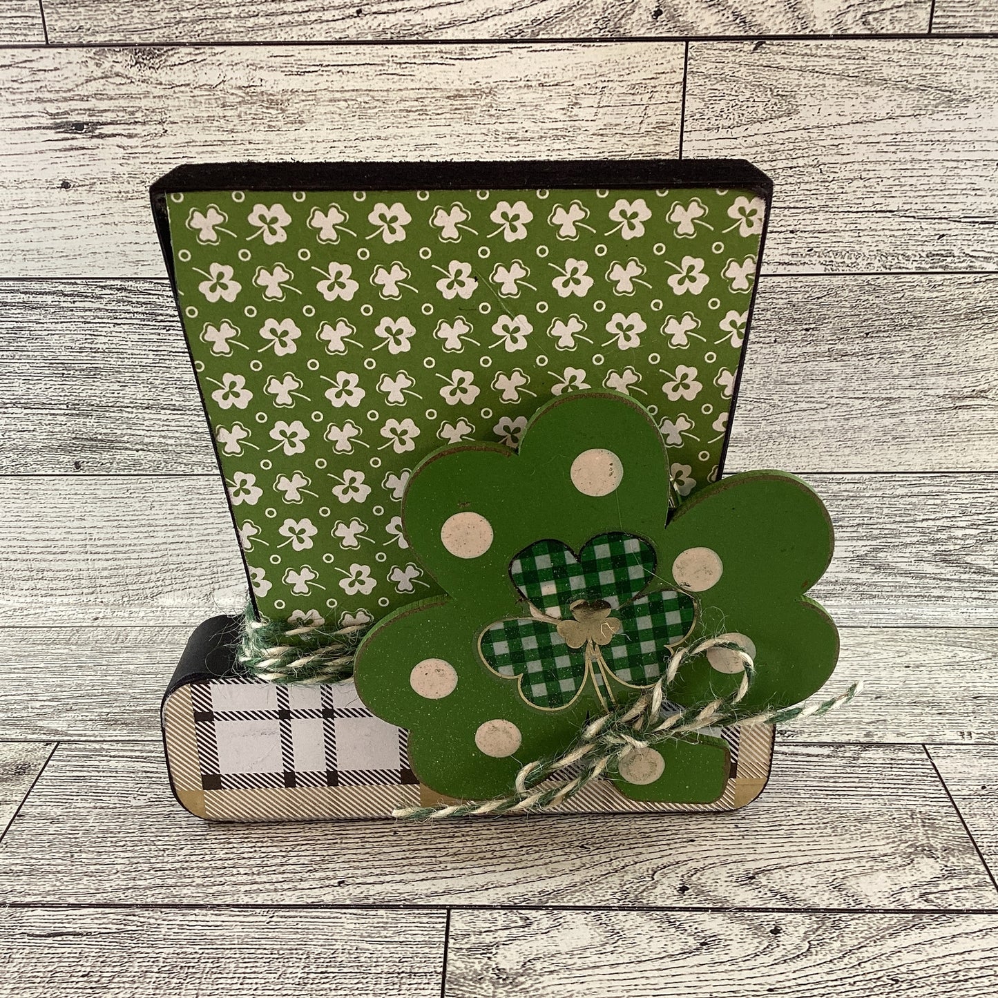 AGD Saint Patrick Decor - Chunky Wood Shamrock Leprechaun Tophat Sitter