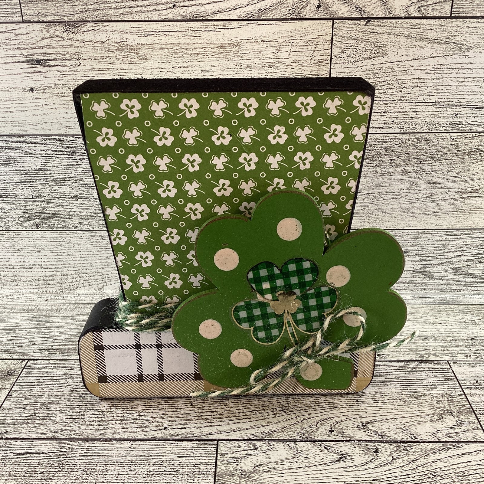AGD Saint Patrick Decor - Chunky Wood Shamrock Leprechaun Tophat Sitter
