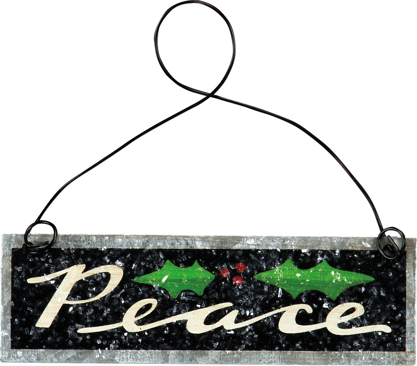 PBK Christmas Decor - PEACE Holly Leaf Tin Ornament