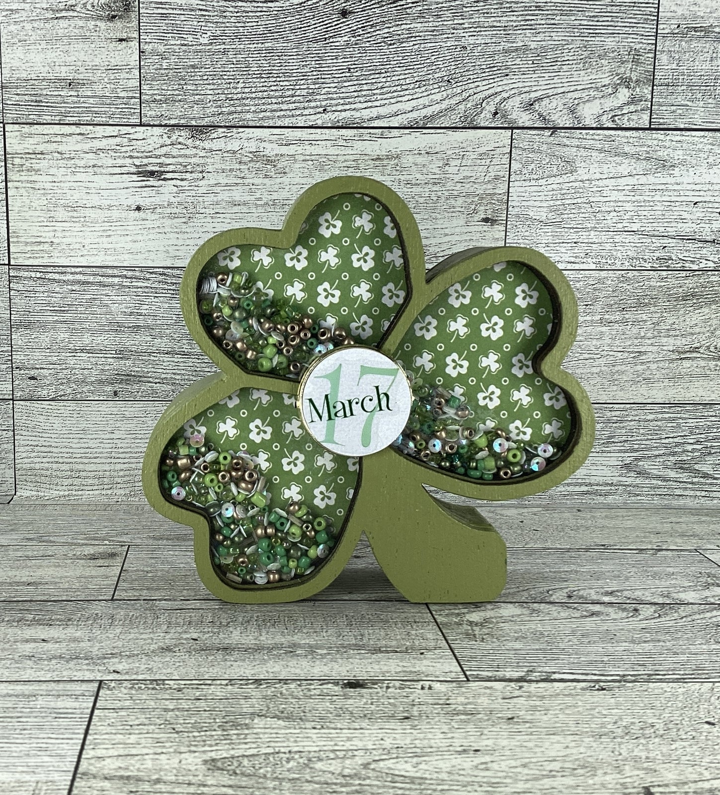 AGD  St Patrick Decor -  Irish Shamrock Chunky Wood Shaker Sitter