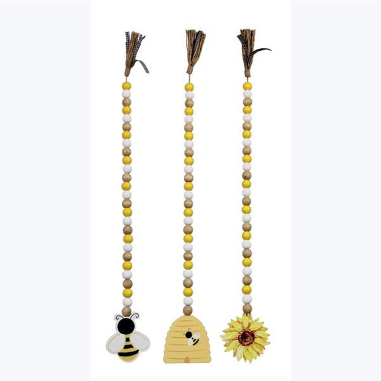 Youngs Spring Decor  – Wood Bead and Bee Hive Sunflower Garlands 3pc Set