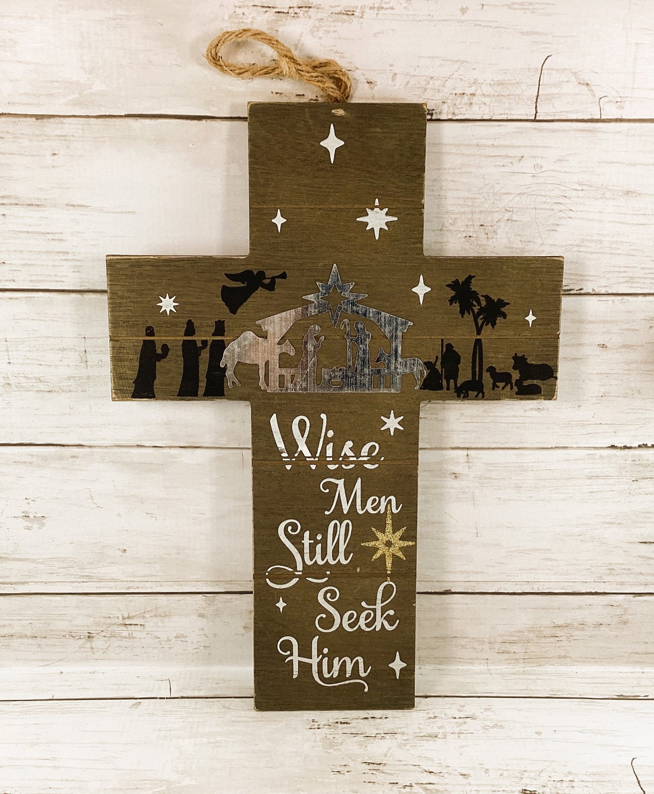 WM Christmas Decor - Wise Men Seek Him Nativity Wall Cross 13in