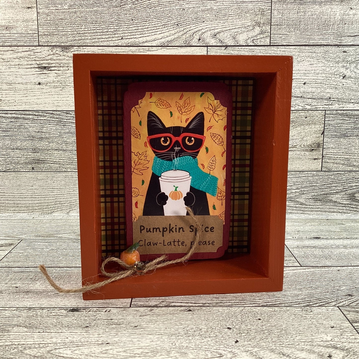 AGD Halloween Decor - Candy Corn Pumpkin Spice Cat Reversible Box Sign