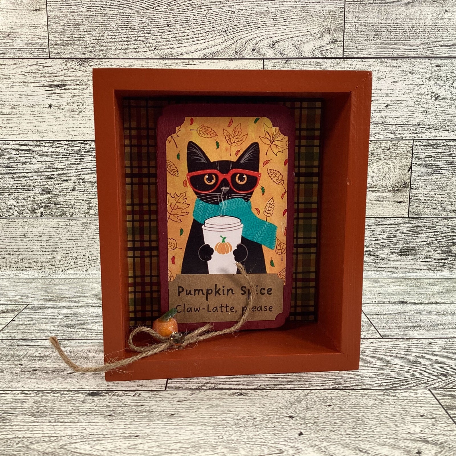 AGD Halloween Decor - Candy Corn Pumpkin Spice Cat Reversible Box Sign