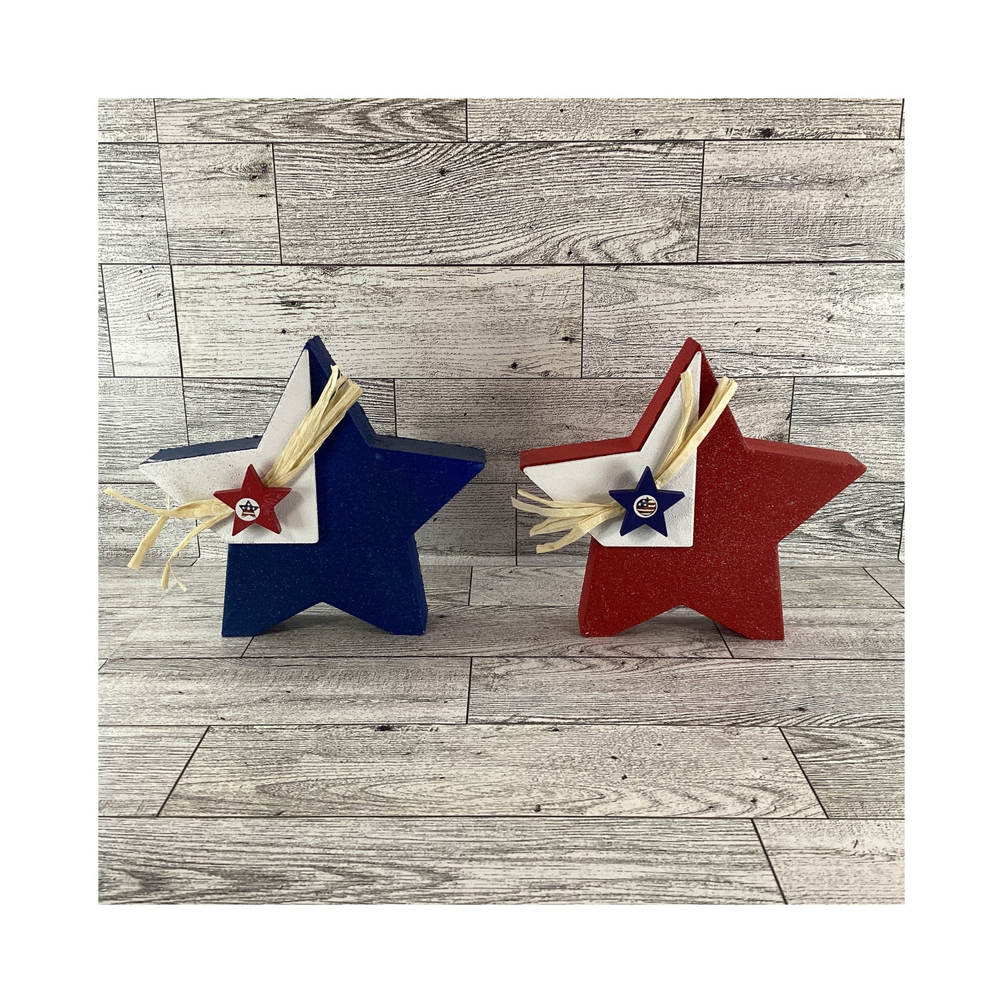 AGD Patriotic Decor - Red White Blue Star Chunky Wood Sitter 3pc Set