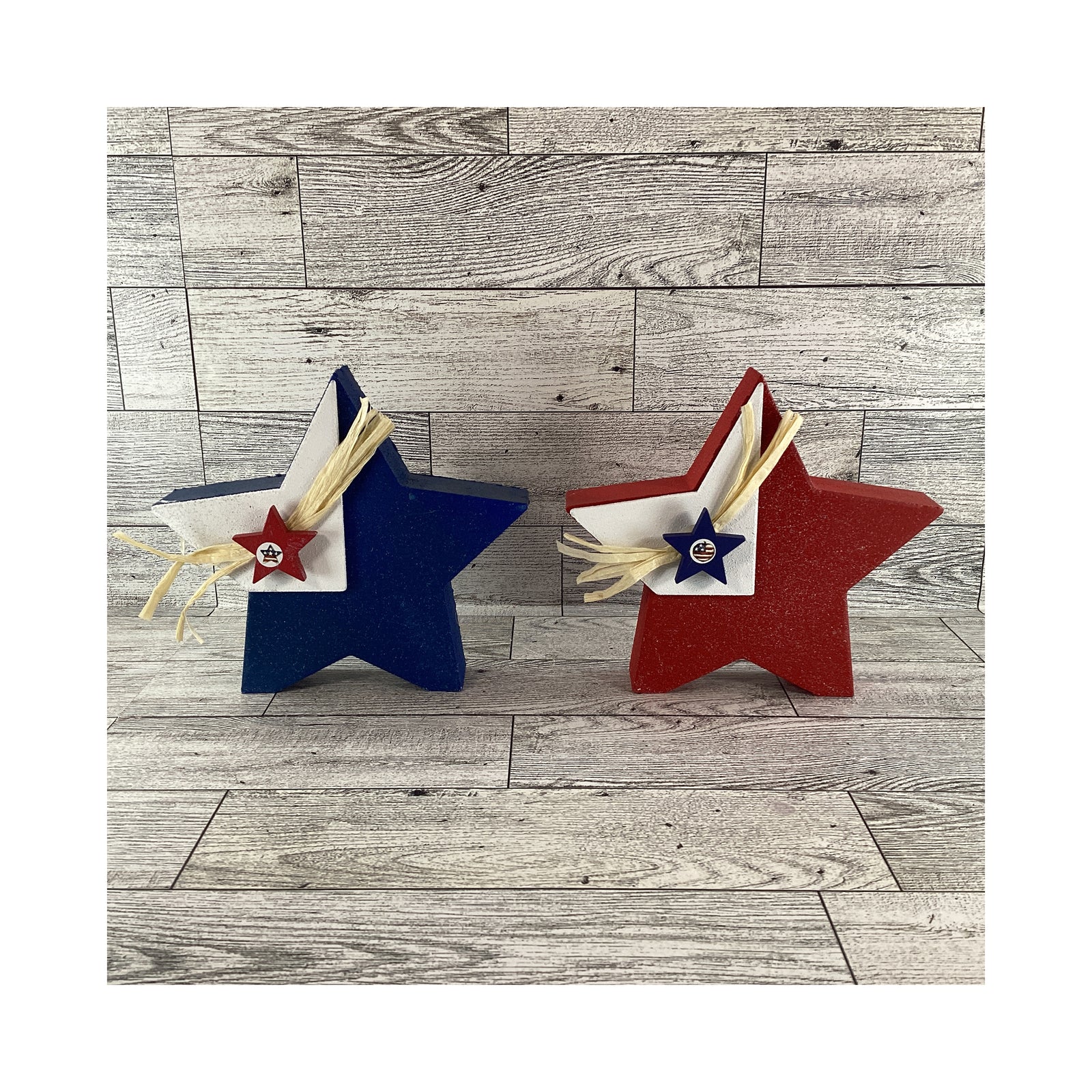 AGD Patriotic Decor - Red White Blue Star Chunky Wood Sitter 3pc Set