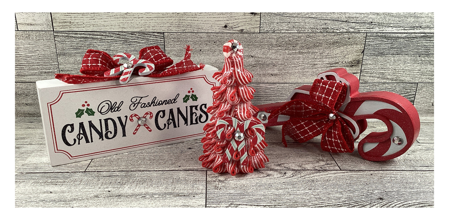 AGD Christmas Decor - Peppermint Candy Cane Tier Tray Display 3pc Set