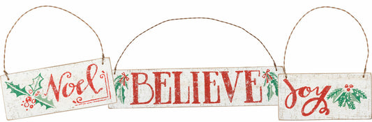 PBK Christmas Decor - Joy Noel Believe Prim Ornament Signs