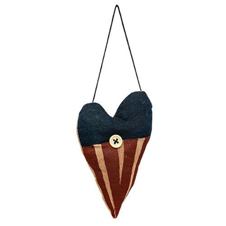CWI Patriotic Decor - Americana Prim Heart Fabric Ornaments 2pc