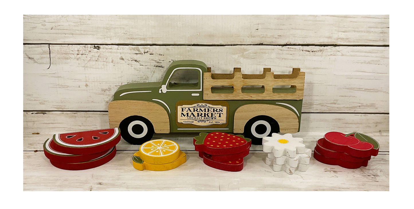 AGD  Fall Decor - Farmers Market Stand Multi Seasons Chunky Wood Truck