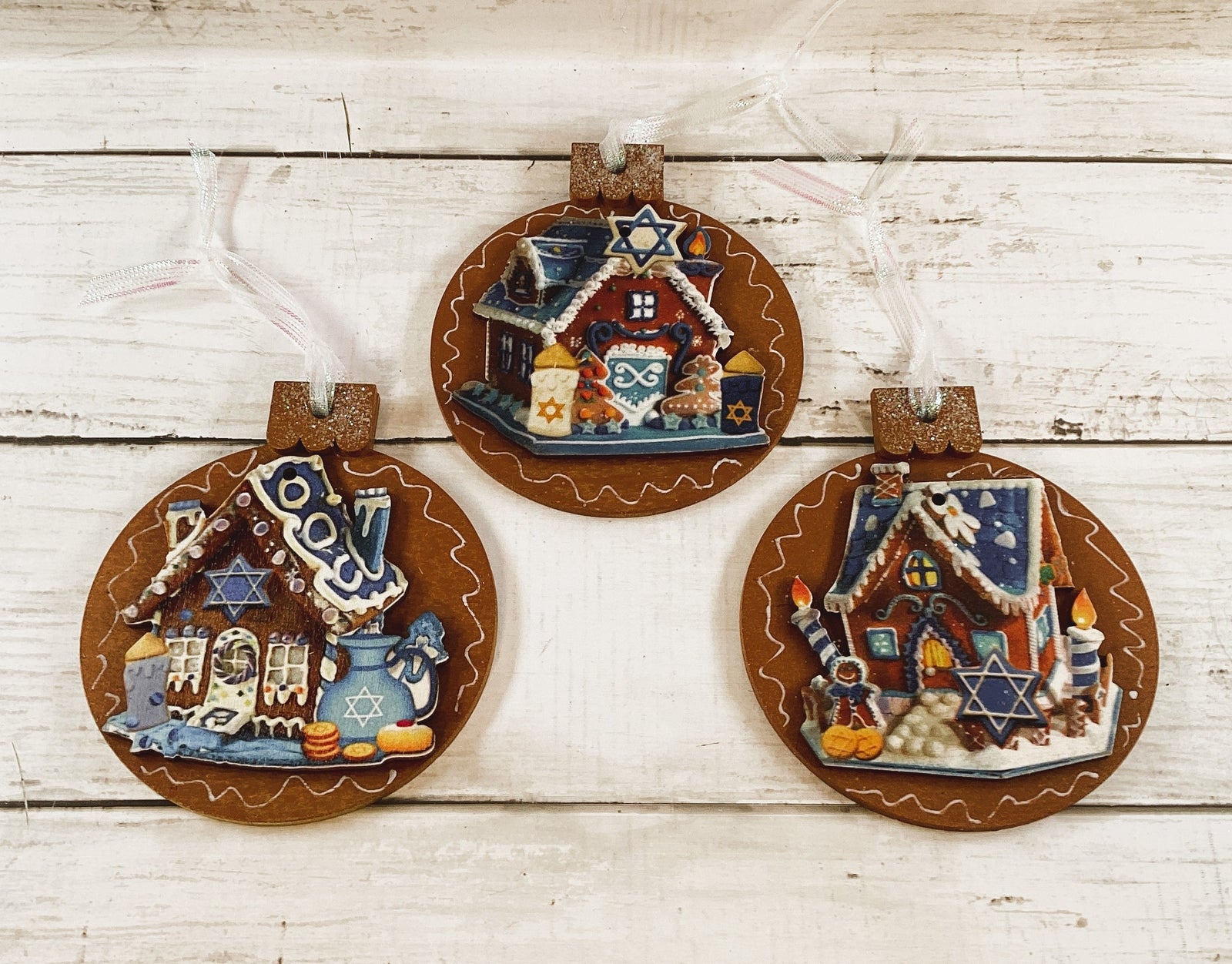 AGD Jewish Decor - Hanukkah Menorah Dreidel Gingerbread Ornaments 12pc