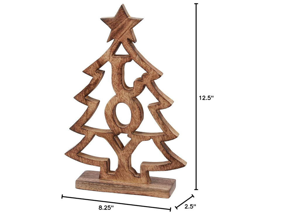 PBK Christmas Decor - Wood Natural Carved Joy Wood Tree