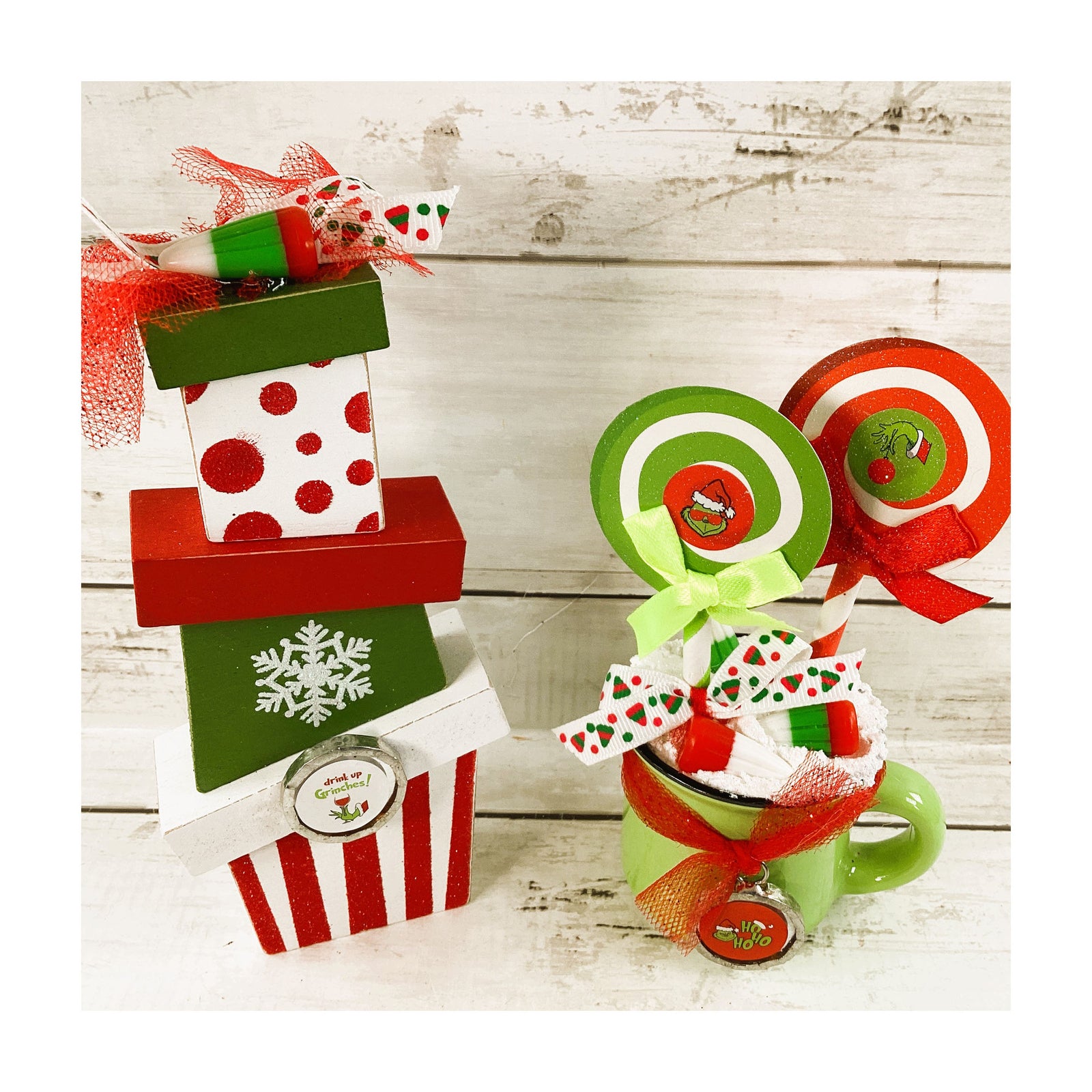 AGD Christmas Decor - Whimsy Red Green Latte Cup Stacking Gifts 2pc