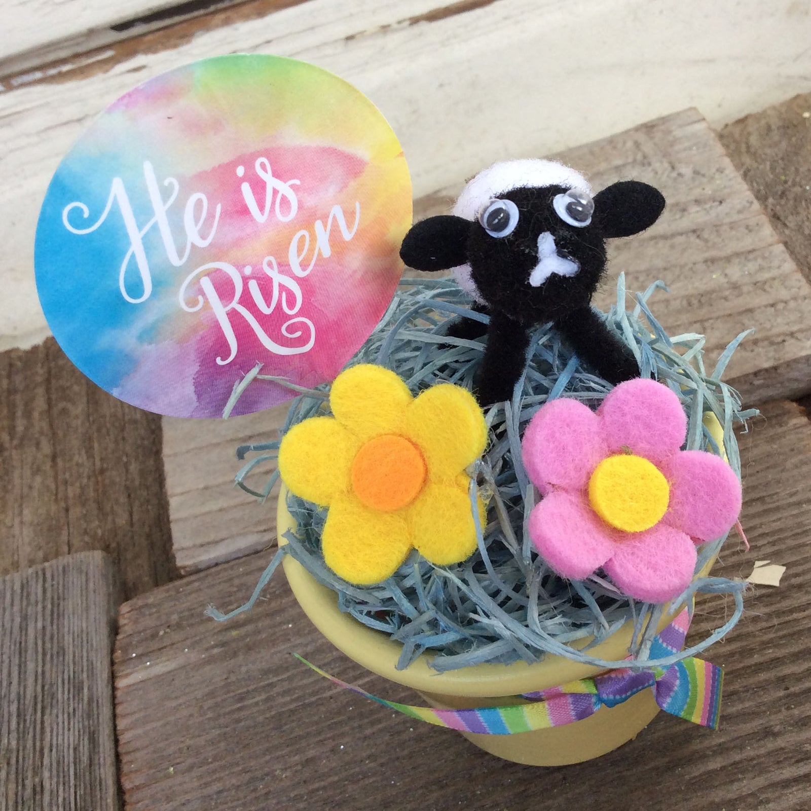 AGD Easter Decor - He is Risen Felt Flowers and Lamb Display