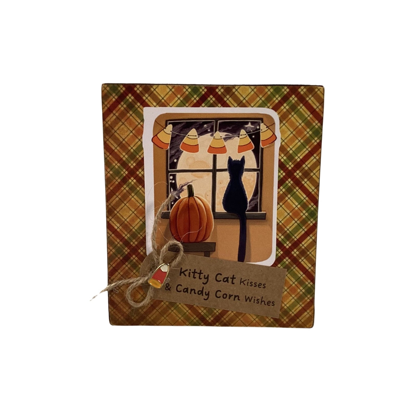 AGD Halloween Decor - Candy Corn Pumpkin Spice Cat Reversible Box Sign