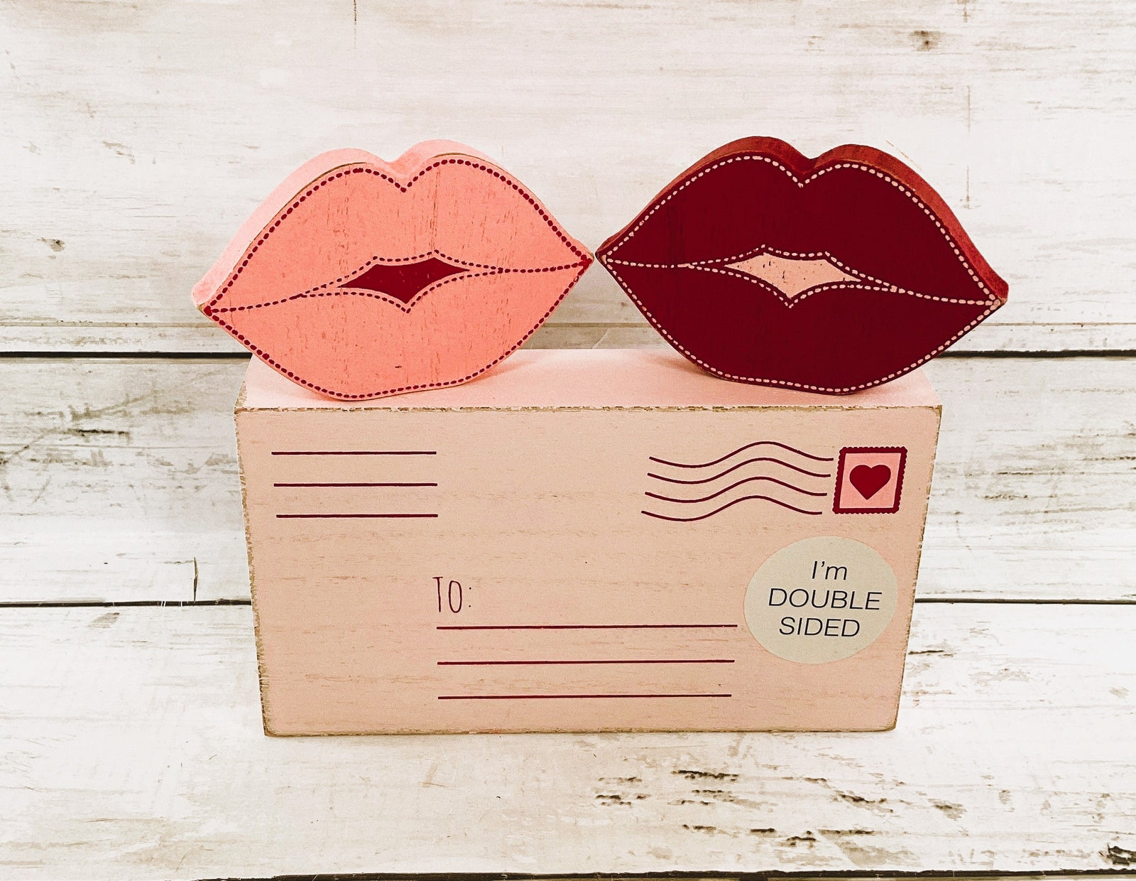 Adams Valentines Decor - Lips Letter Reversible Chunky Wood 3pc