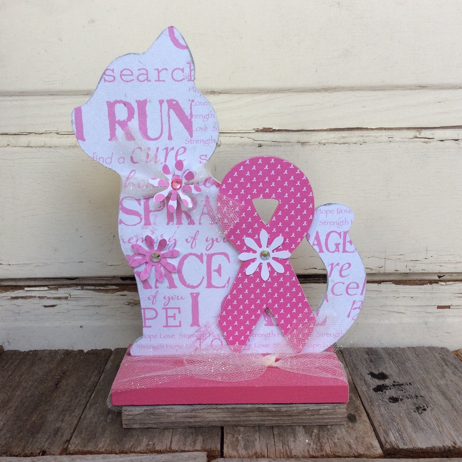 AGD Home Decor - Cancer Believe Cure Run Ribbon Cat Display