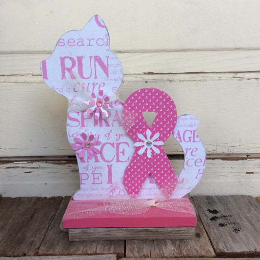 AGD Home Decor - Cancer Believe Cure Run Ribbon Cat Display