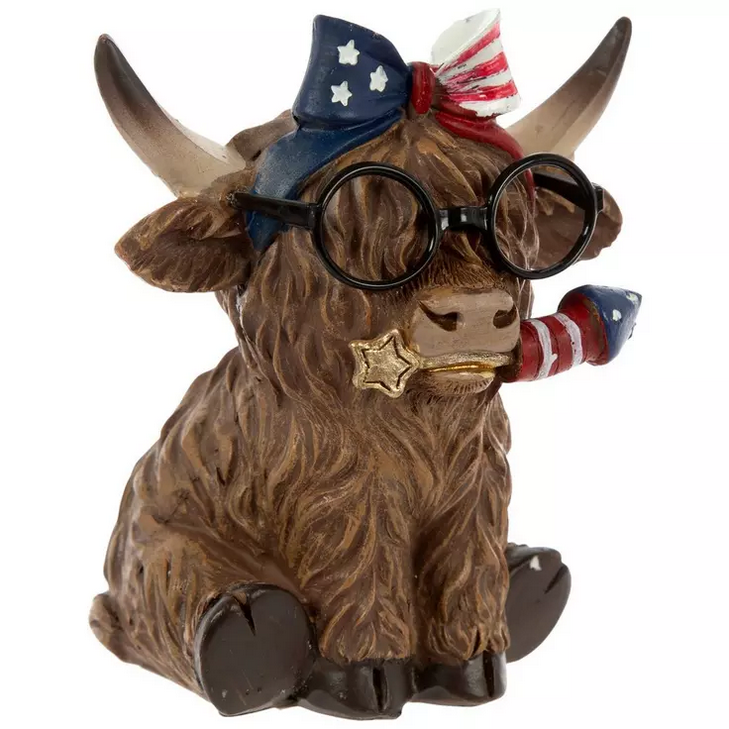 HL Patriotic Decor - July 4th Resin Highland Cow Couple Figurine 2pc