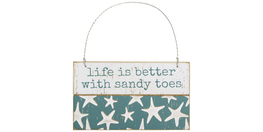 PBK Summer Decor - Sandy Toes Beach Debossed Small Sign Ornament