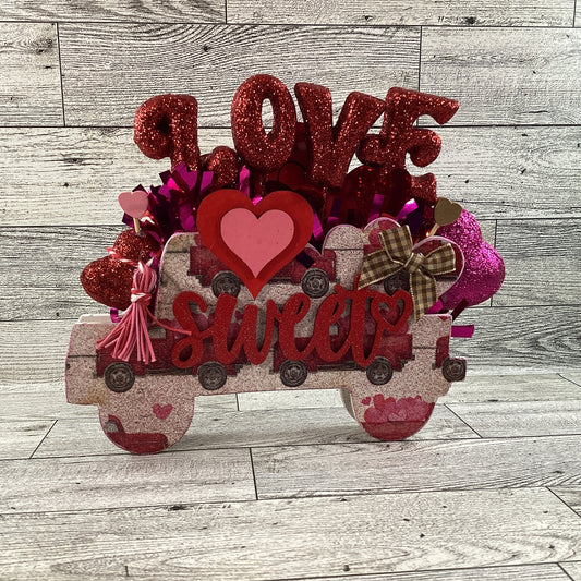 AGD Valentines Decor - Sweet Filled Vintage Wood Truck Tabletop Decor