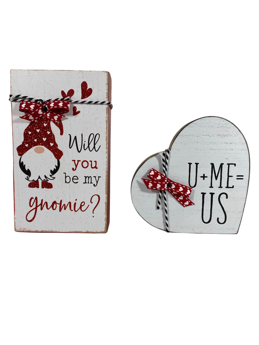 AGD Valentines Decor - Chunky Heart and Be My Gnomie Box Sign 2pc
